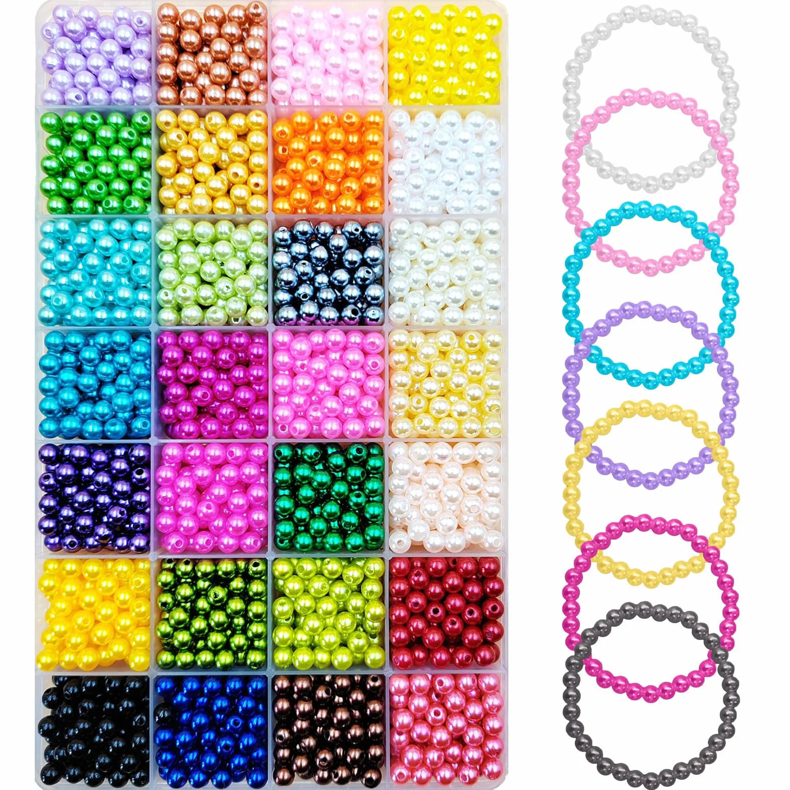 Perline per Bigiotteria 1680 Pezzi 28 Colori 6mm per Braccialetti Creazione Gioielli