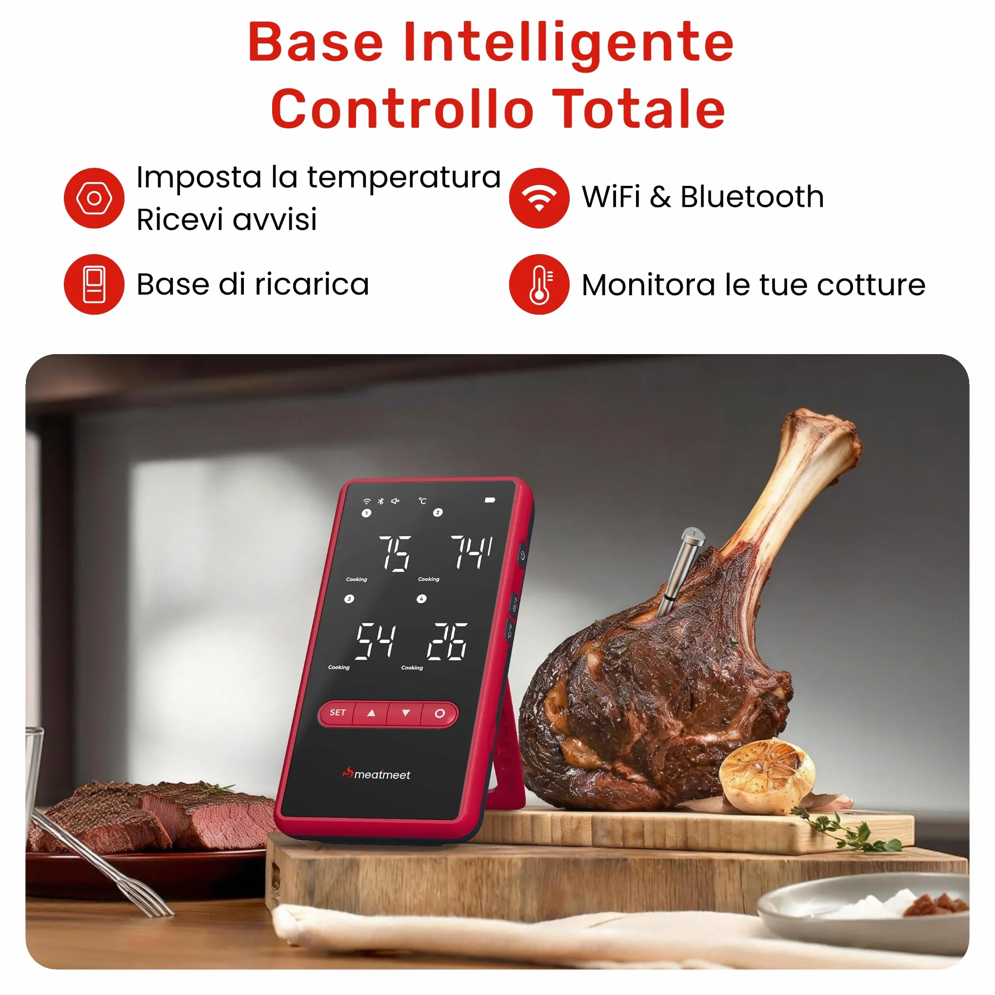 Z Pro Termometro per carne wireless con WiFi e Bluetooth, 4 sonde con 6 sensori, Resistenza a 595°C, Impermeabile IP69, ideale per Forno, BBQ, Grigliate, Affumicatori, forni e cucina
