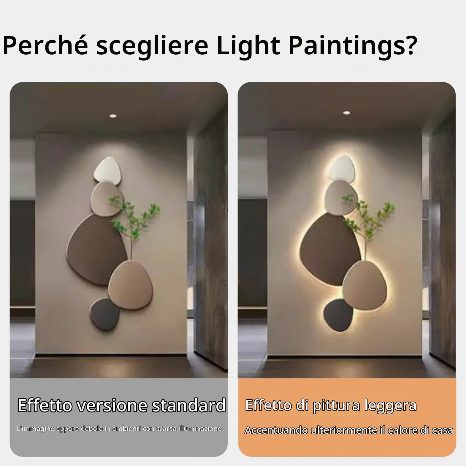 Decorazione da Parete LED 3D, Scultura Murale in Arenaria, Quadro in Rilievo con Retroilluminazione, Grande per Soggiorno Camera Letto Ingresso Corridoio(A,40 * 80CM)