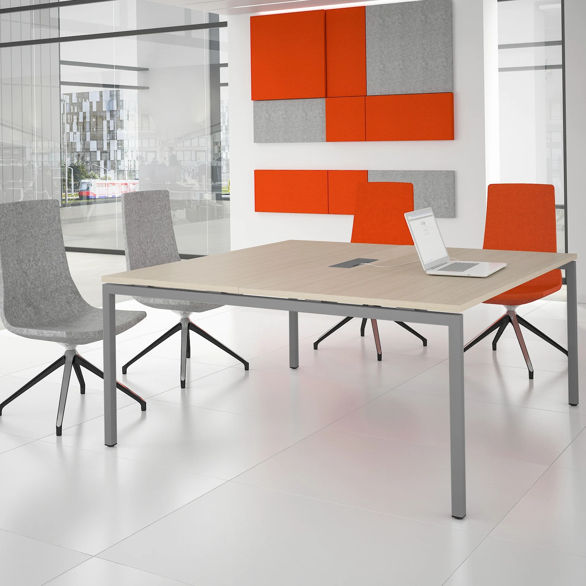 Weber Büroleben GmbH Nova, tavolo da riunione, 160 x 164 cm, in rovere con elettrificazione, colore struttura: argento