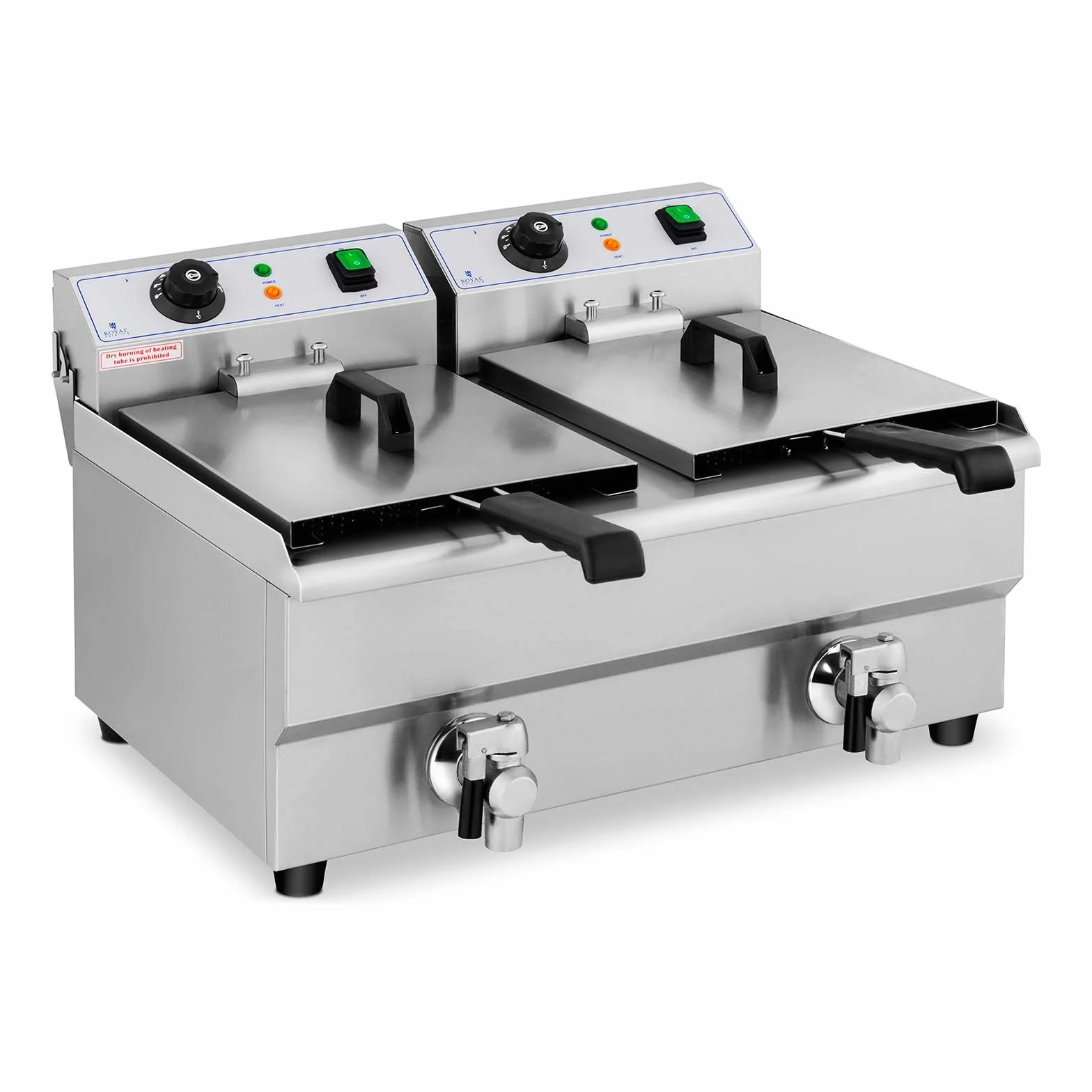 Royal Catering Friggitrice Elettrica con Rubinetti di Scarico RCEF 10DB (2 x 10 L, 230 V, 2 x 3000 W, Acciaio Inox, Plastica)