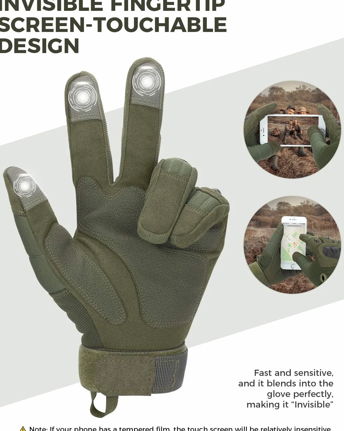 KEMIMOTO Guanti tattici, guanti militari con protezione per caviglia in fibra di carbonio e touchscreen, traspiranti, dita intere, per bushcraft, caccia e sicurezza