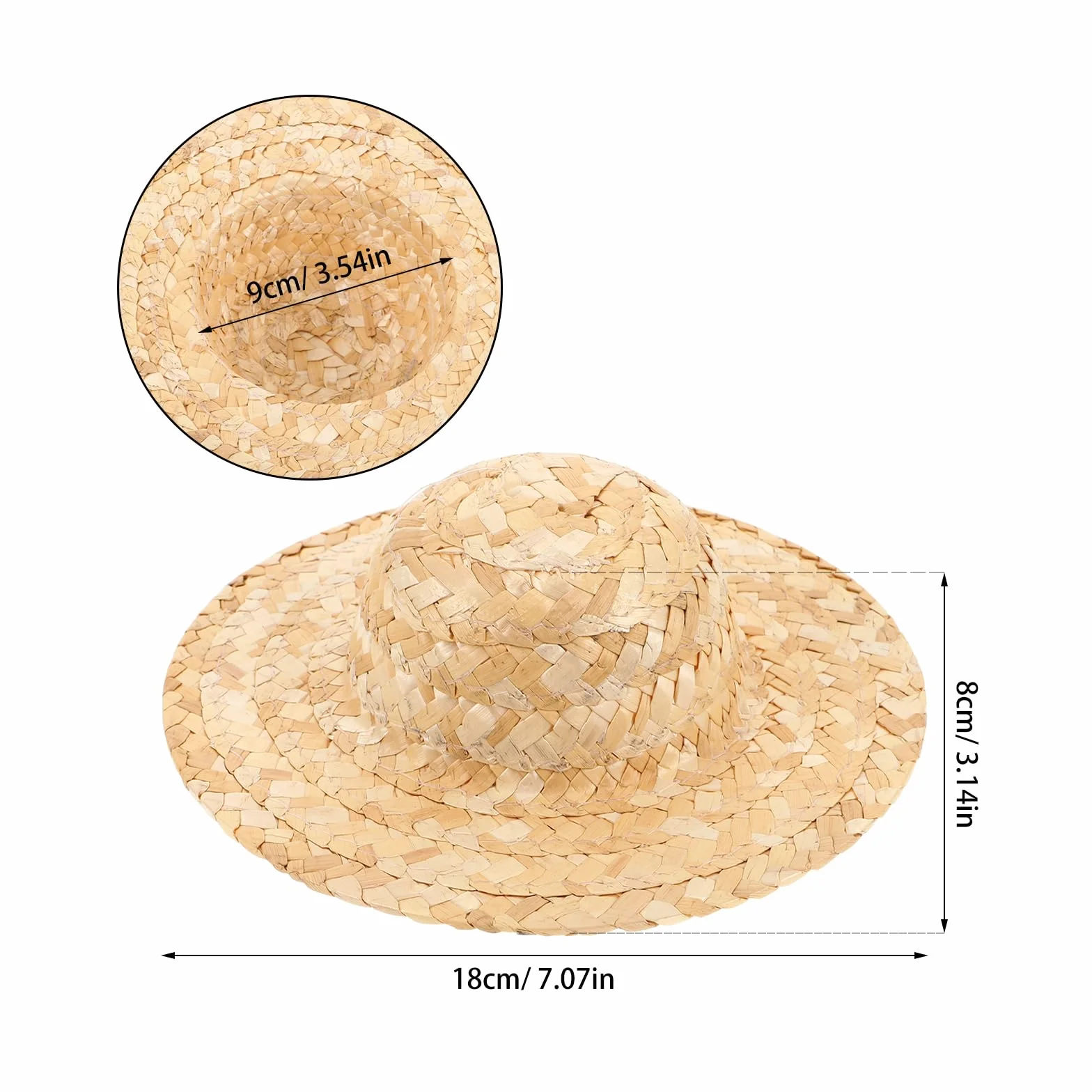 2 Pezzi Cappelli Mini di Paglia Beige per Bambole, Sombrero Intrecciato Leggero e Versatile per Decorazioni e Attività Creative in Famiglia