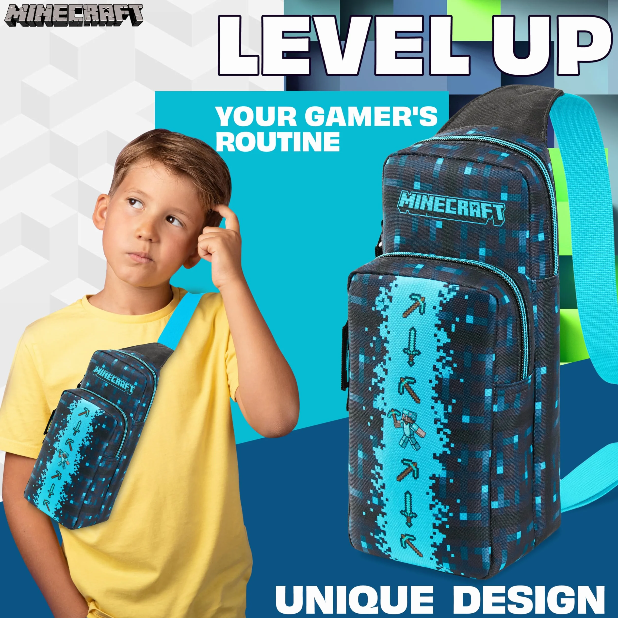 MINECRAFT Borsa Tracolla Bambino Borsa Ragazzo con Tracolla Regolabile per Viaggio Telefono Denaro Regalo per Gamer