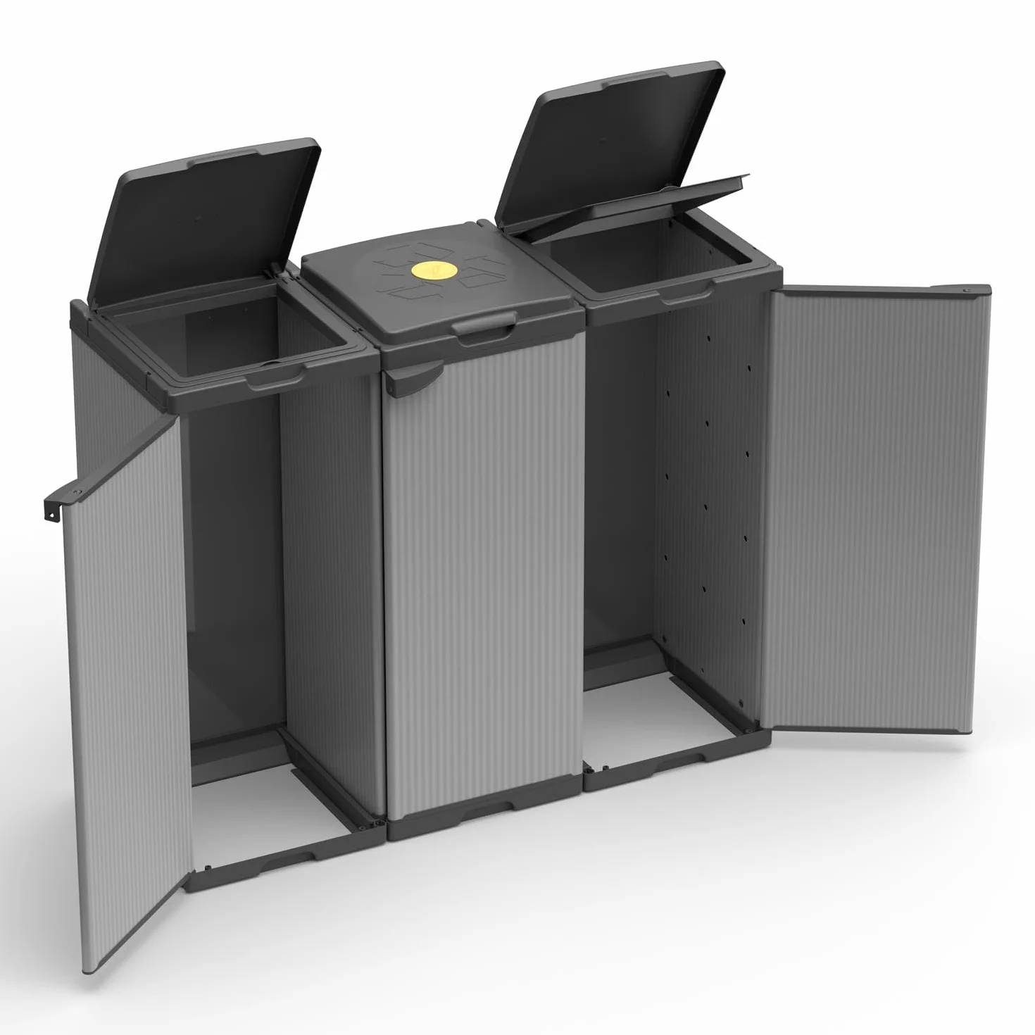 Armadietto Pattumiera Tris 240 Lt da Esterno 3 Ante 3 Vani,102x38x87h cm Coperchi Ferma Sacco – Raccolta Differenziata, Montaggio Senza Viti, Resistente – Made in Italy