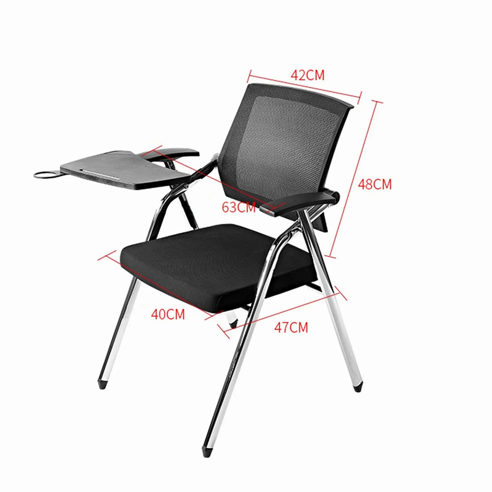 Sedia da allenamento con lavagnetta per conferenze, sedia con schienale per studenti, con ruote, nera (sedia singola con lavagna)
