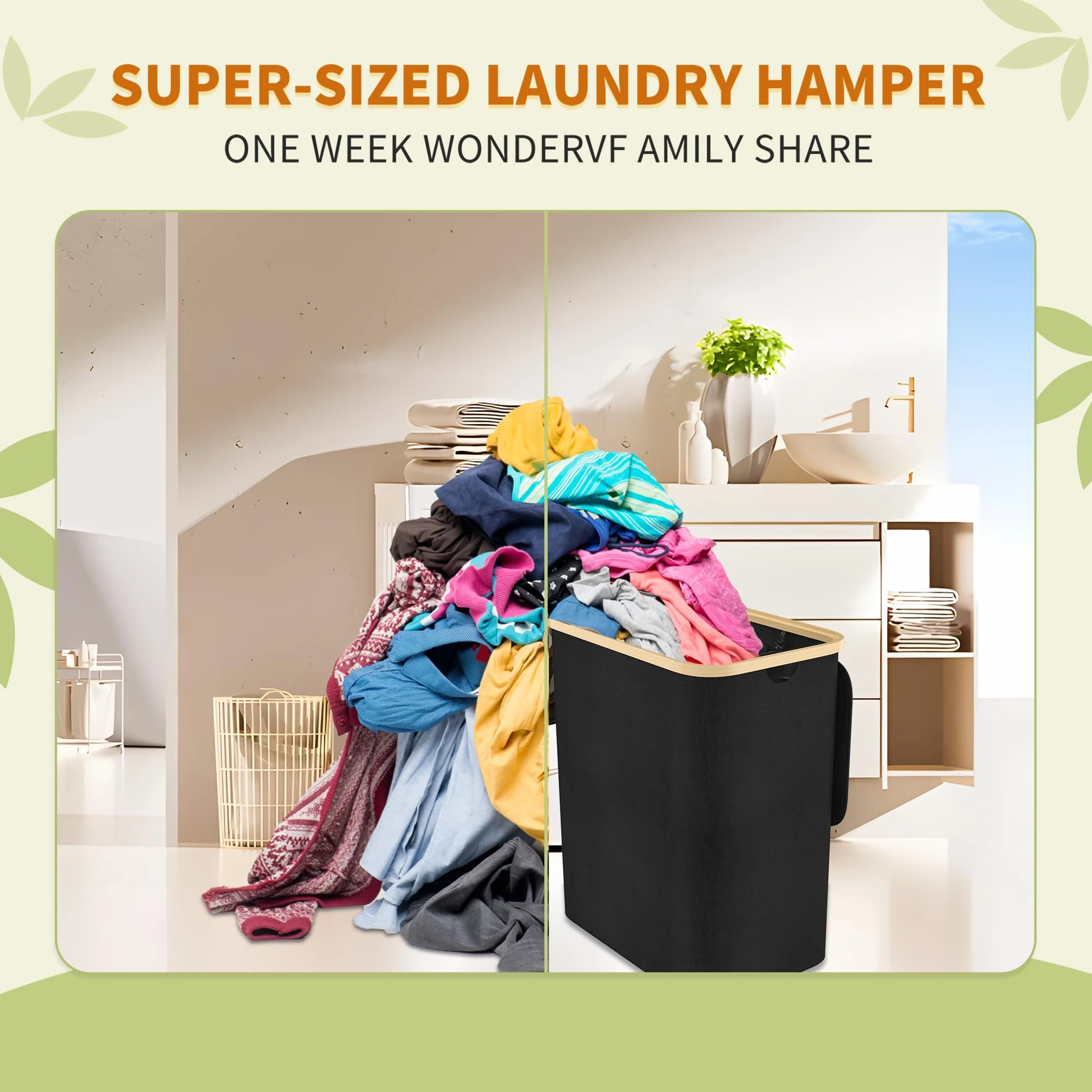 LARS360 Cesto per la Biancheria a 3 Scomparti, Cesto per Biancheria con Coperchio, 140L, Cesto Compatto, Cesto Pieghevole per la Biancheria, Organizzatore per Biancheria (Nero)