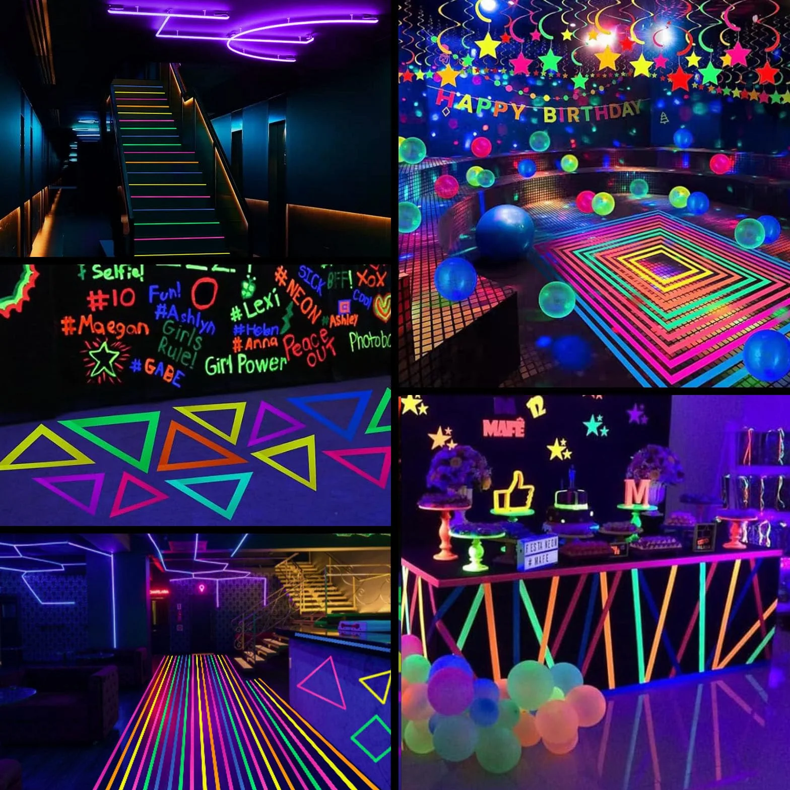 6 rotoli di nastro neon UV fluorescente per luce nera Gaffer Tape, Blacklight Reattivo Bande, Glow in the Dark Tape, per decorazioni di festa, artigianato (15MM*30M)