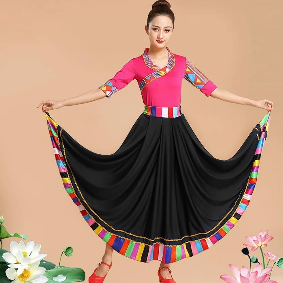 Gonna Ballo Folcloristica in Stile Etnico Tradizionale con Volant, Costume Ballo, Gonne Lunghe per Donne E Ragazze