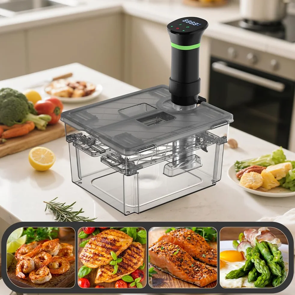 Contenitore Sous Vide 11L Grigio con Coperchio e Griglia Incorporata Doppia Apertura