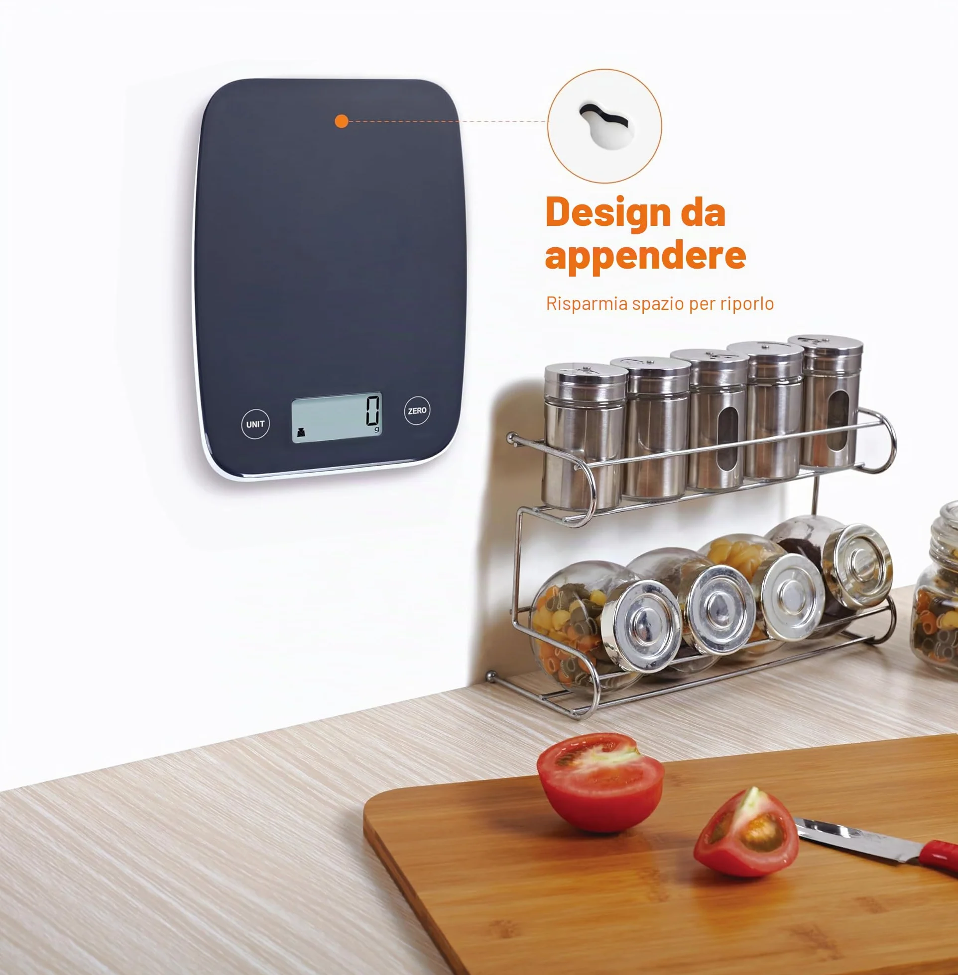 GRIFEMA GA2004 Bilancia da cucina con display LCD, bilancia alimentare multifunzione 5 kg (1 g esatto) per cuocere al forno e cucinare, 2 batterie incluse