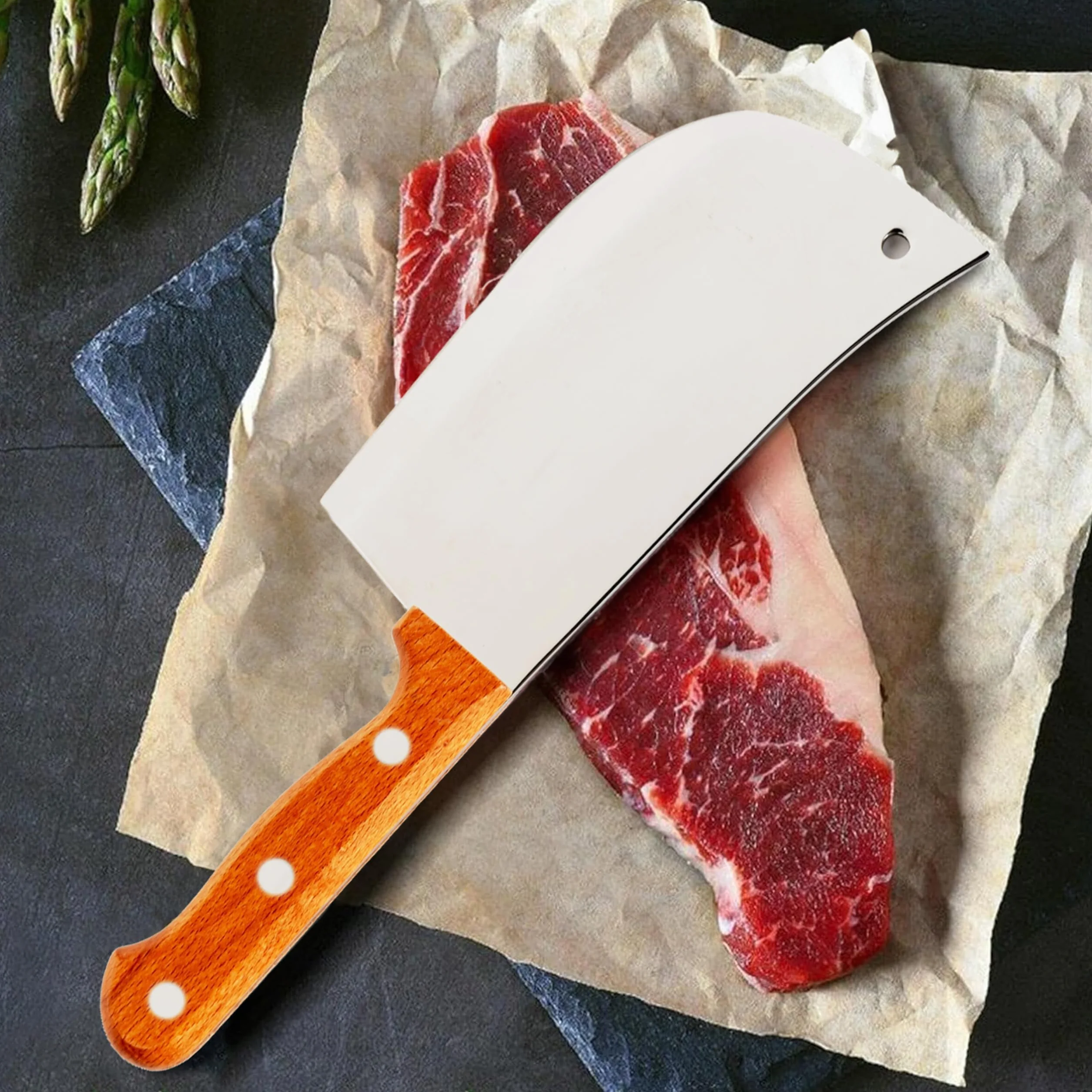 IPEA Mannaia da Cucina 29 cm - Coltello da Chef Professionale con Lama Affilata in Acciaio Inox per Tagliare Carne ed Alimenti - Impugnatura Ergonomica in Legno per Cuoco o Macellaio