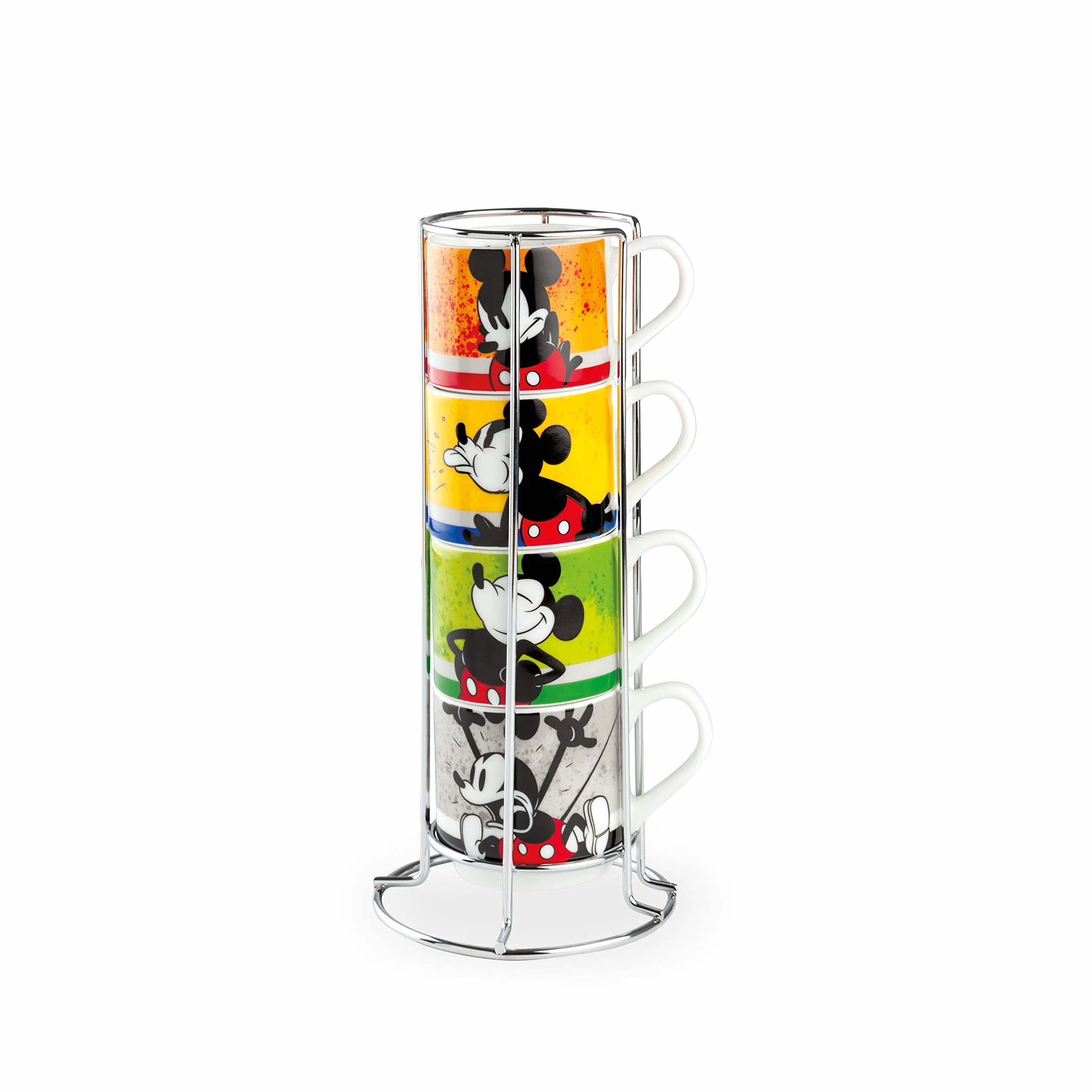 Egan Zestaw 4 Tazzine Caffè Impilabili Disney Mickey Porcellana Multicolore 21x9 cm