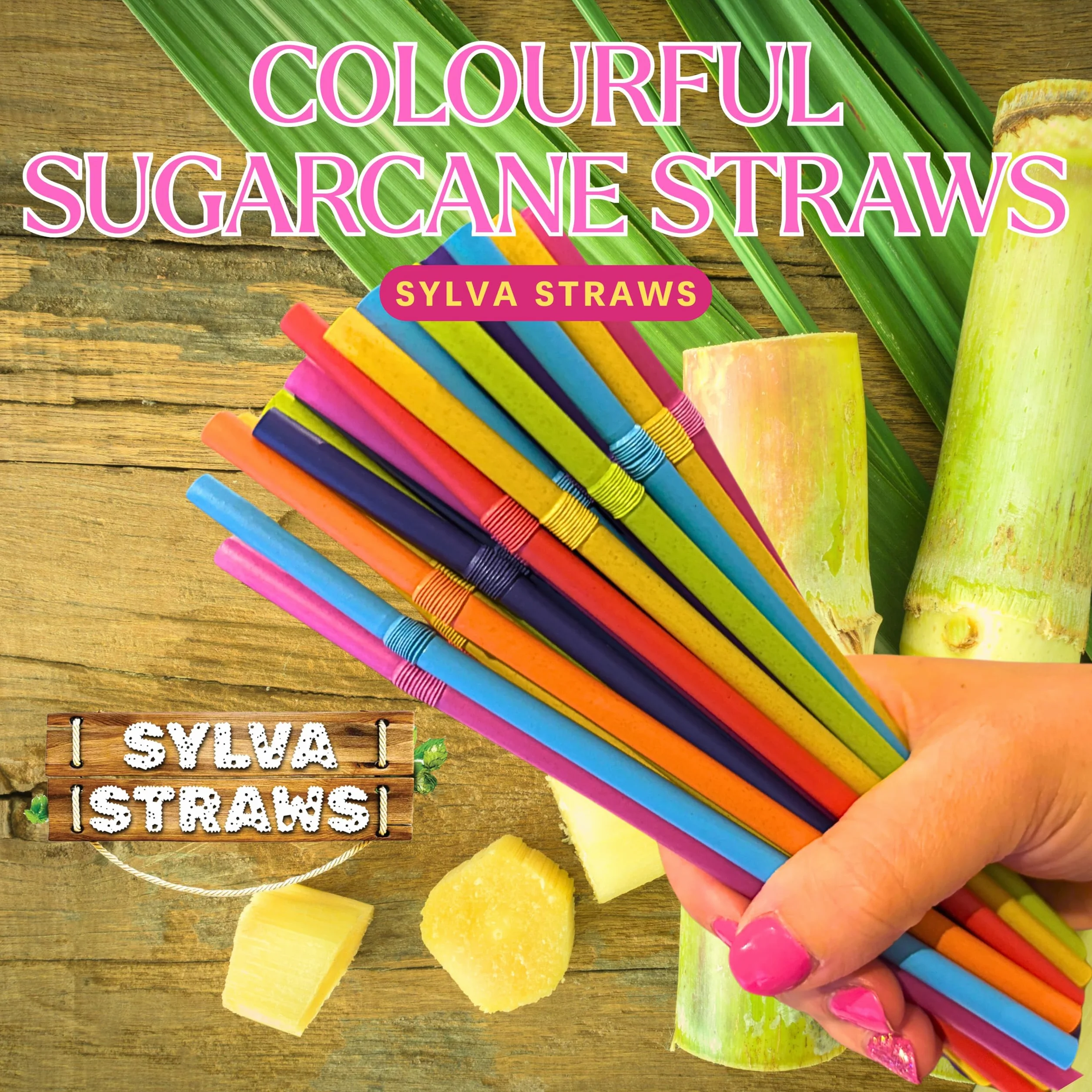 SYLVA 100 cannucce flessibili multicolore pieghevoli – Cannucce di canna da zucchero per cocktail, frullati, frappè – Cannucce in fibra naturale di canna da zucchero, cannucce robuste per bevande