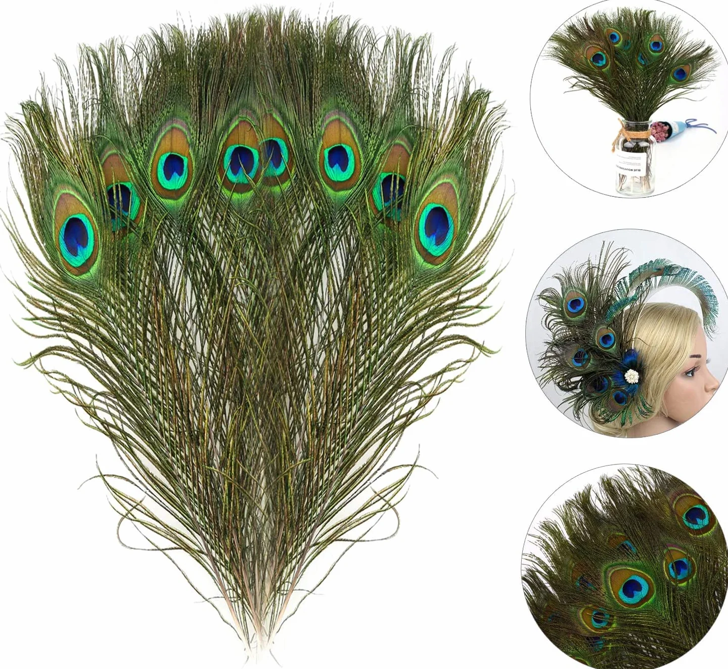 Piume di Pavone Decorative Naturali 30 Pezzi 25-30cm, MWOOT Accessori per Capelli DIY Carnevale