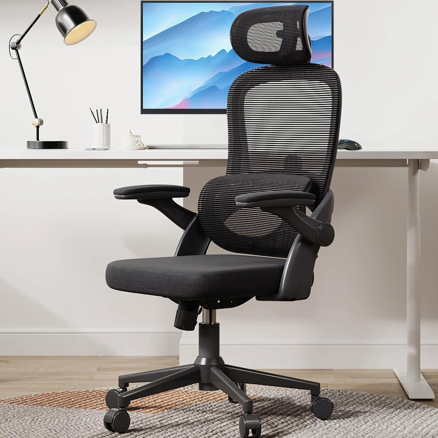 SIHOO M102C Sedia Ergonomica da Ufficio con Braccioli Ribaltabili, Supporto Lombare Regolabile, Design Ergonomico per Scrivania e Uso Domestico - Nero