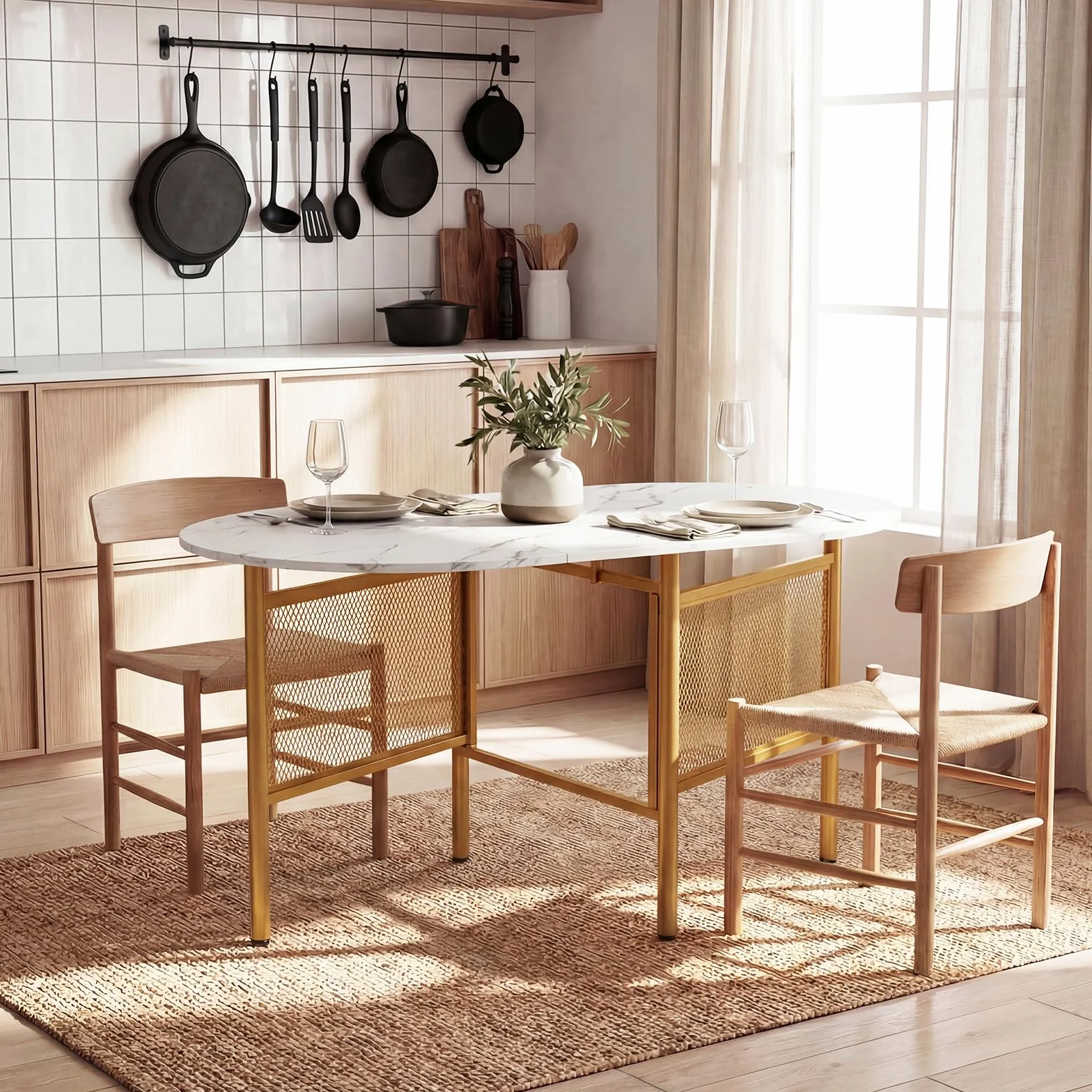 COSTWAY Tavolo da Pranzo Pieghevole per 6-8 Persone, Tavolo Consolle Estensibile Salvaspazio con Ali Ribaltabili con Ganbe in Metallo per Cucina e Soggiorno, 150 x 80 x 76 cm (Bianco)