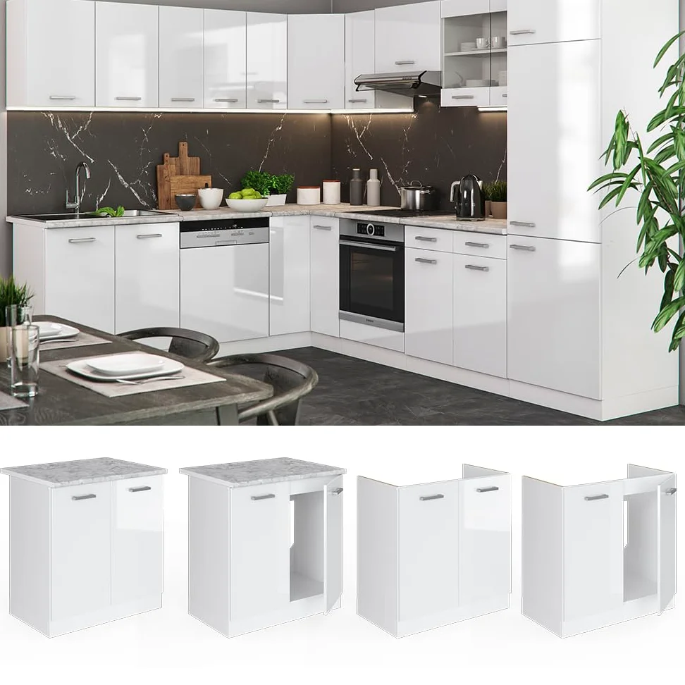 Vicco Mobile lavello cucina R-Line, Bianco lucido, 80 cm senza piano di lavoro, per la libera combinazione all'interno di sistemi cucina modulari