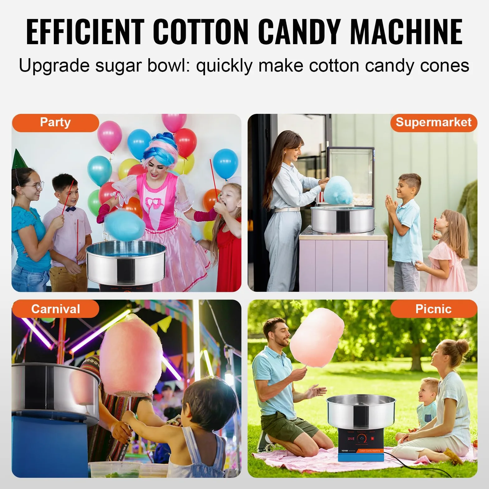 VEVOR Macchina per Zucchero Filato Elettrica, 1000 W, Macchina Zucchero Filato Commerciale con Ciotola in Acciaio Inossidabile e Paletta per Zucchero, Compleanno Bambini Casa, Festa Famiglia, Blu