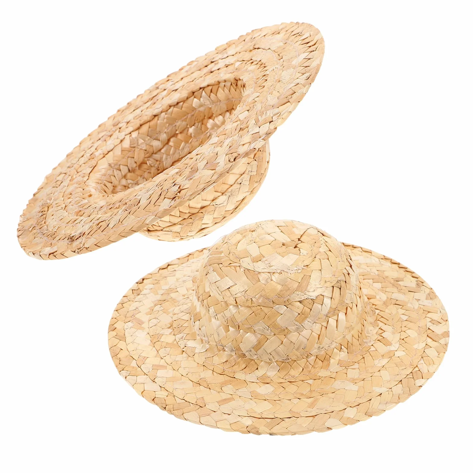 2 Pezzi Cappelli Mini di Paglia Beige per Bambole, Sombrero Intrecciato Leggero e Versatile per Decorazioni e Attività Creative in Famiglia