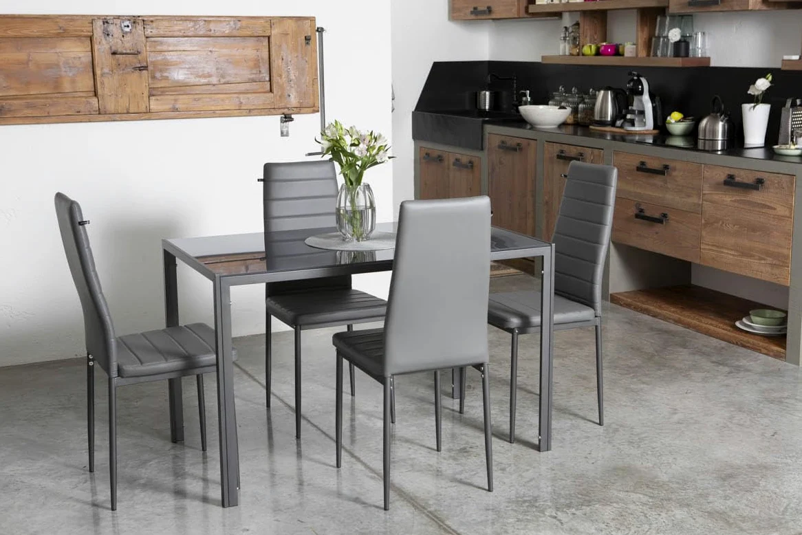 SIEDITI FUORI E DENTRO Set pranzo Tavolo Rettangolare Ettore + 4 Sedie Imbottite con schienale alto Lidia (Grigio Scuro)