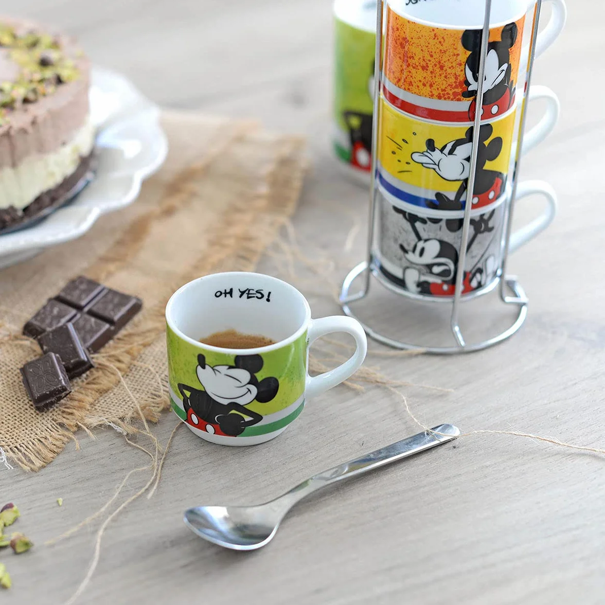 Egan Zestaw 4 Tazzine Caffè Impilabili Disney Mickey Porcellana Multicolore 21x9 cm