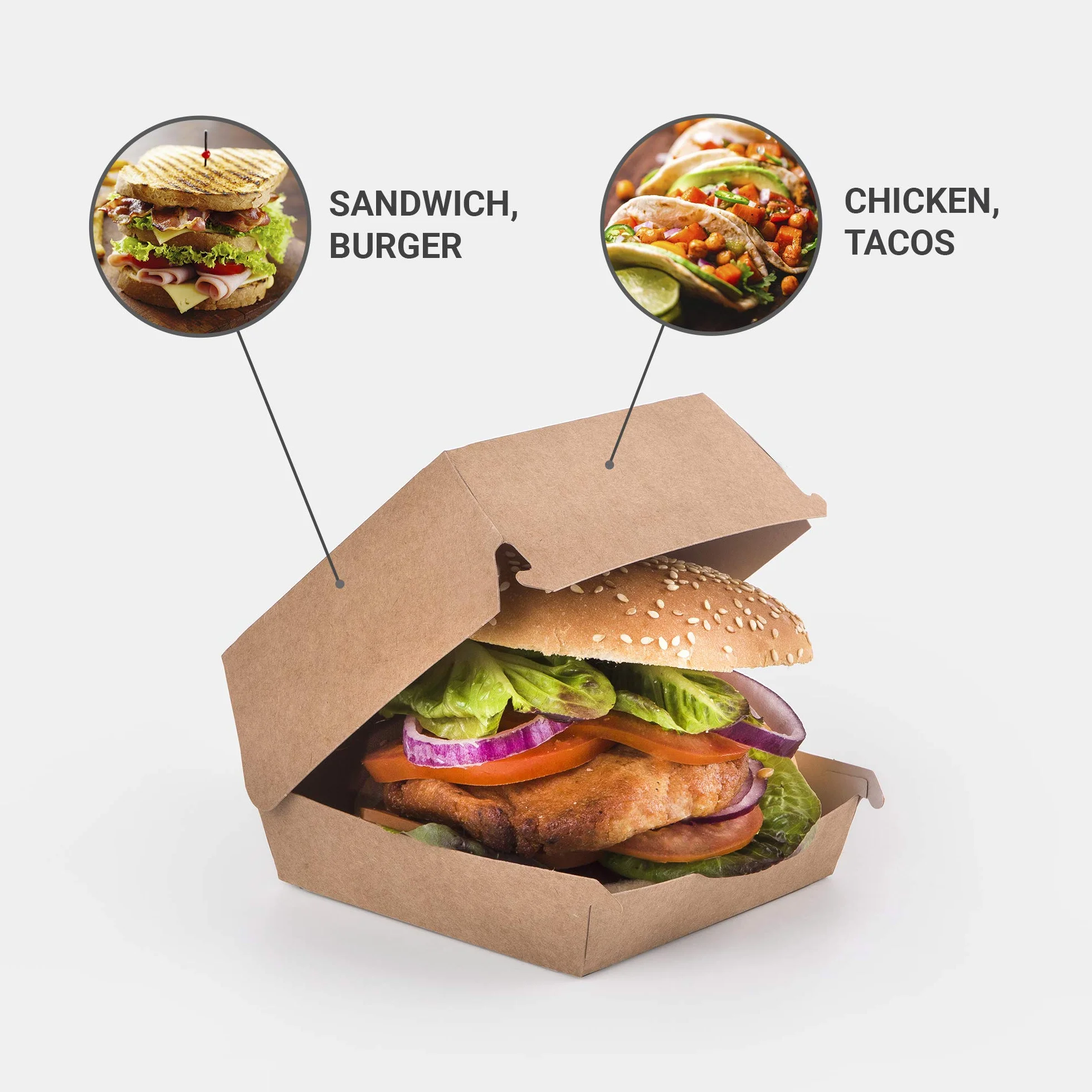 Confezione Kraft da 50 scatole hamburger Contenitore Fast Food da asporto, usa e getta, a prova di perdite, riciclabile ecologico (50, M)