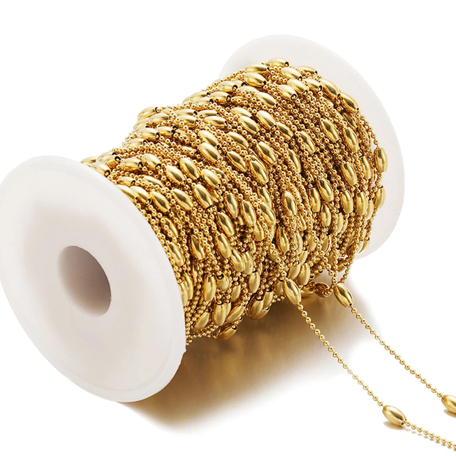 Catena sottile in acciaio inossidabile con catena a maglie intrecciate, lunghezza 4 mm, catenina con perline satellitari, 4 mm, con bobina per gioielli fai da te