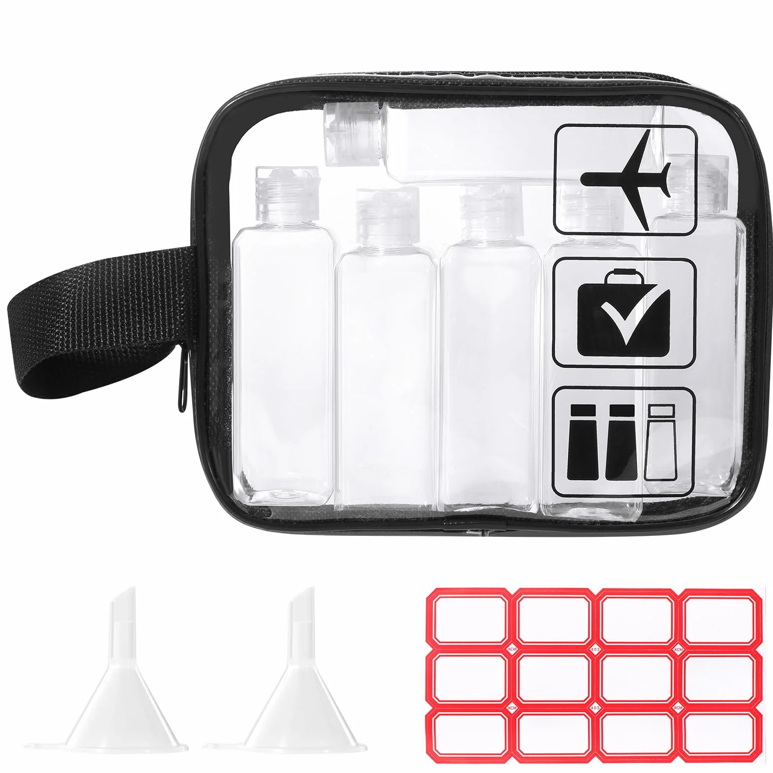 Diboniur Beauty Case da Viaggio 10 Pezzi Kit Viaggio Liquidi 100ml con 2 Imbuti Piccoli per Shampoo Crema Lozione