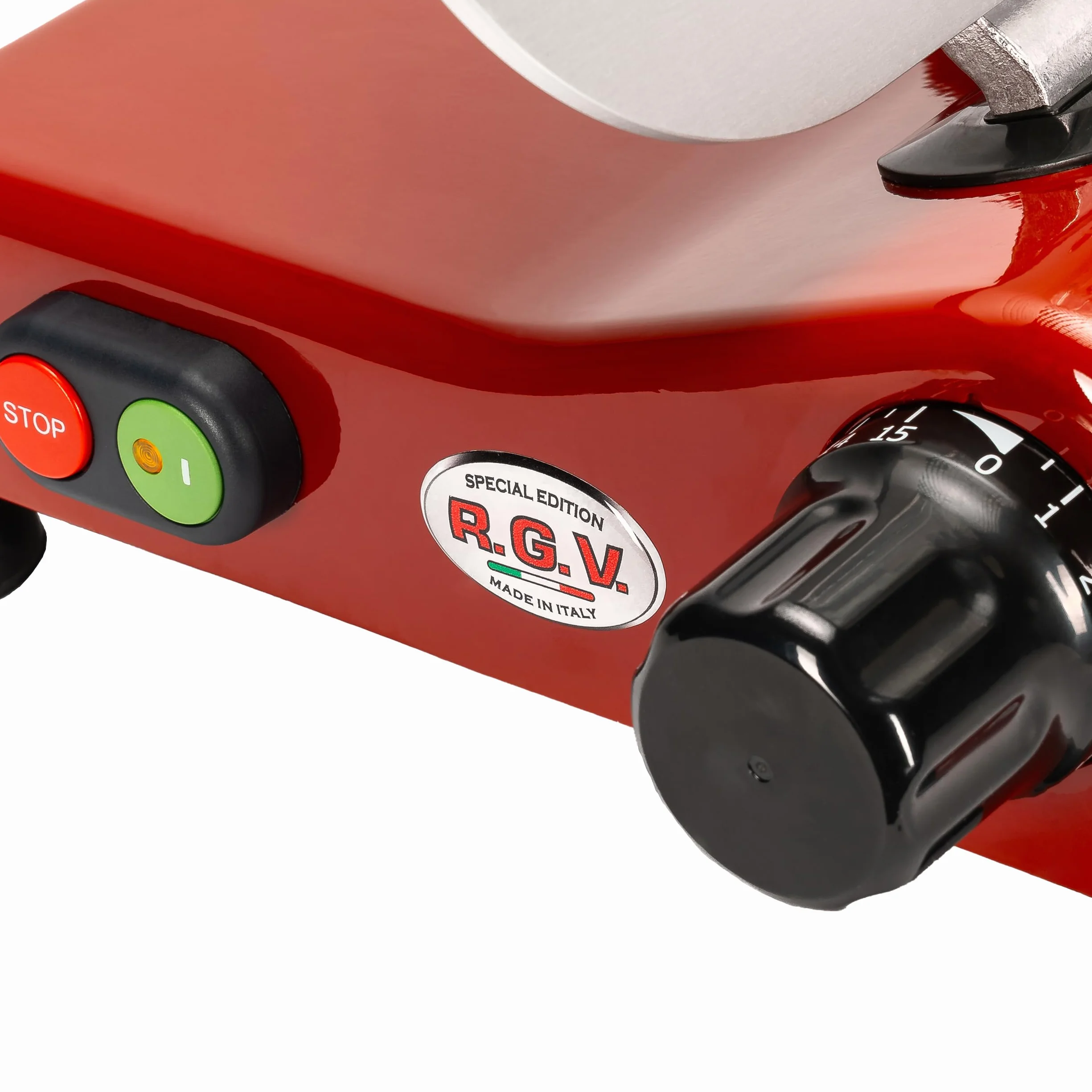 RGV Affettatrice Special Edition 25 Red – Made in Italy, Lama Ø 250 mm, 140W, Alluminio Rosso – Taglio Preciso e Professionale per Casa e Cucina