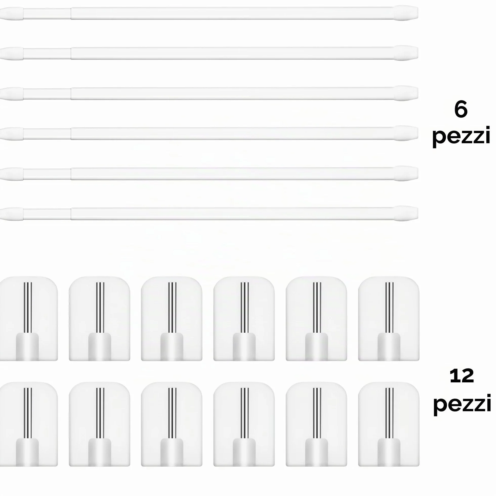 Asta Telescopica Regolabile 30-50cm Bastone Tenda Estensibile 6 Pezzi per Tende a Vetro Porta Finestra con Ganci Adesivi