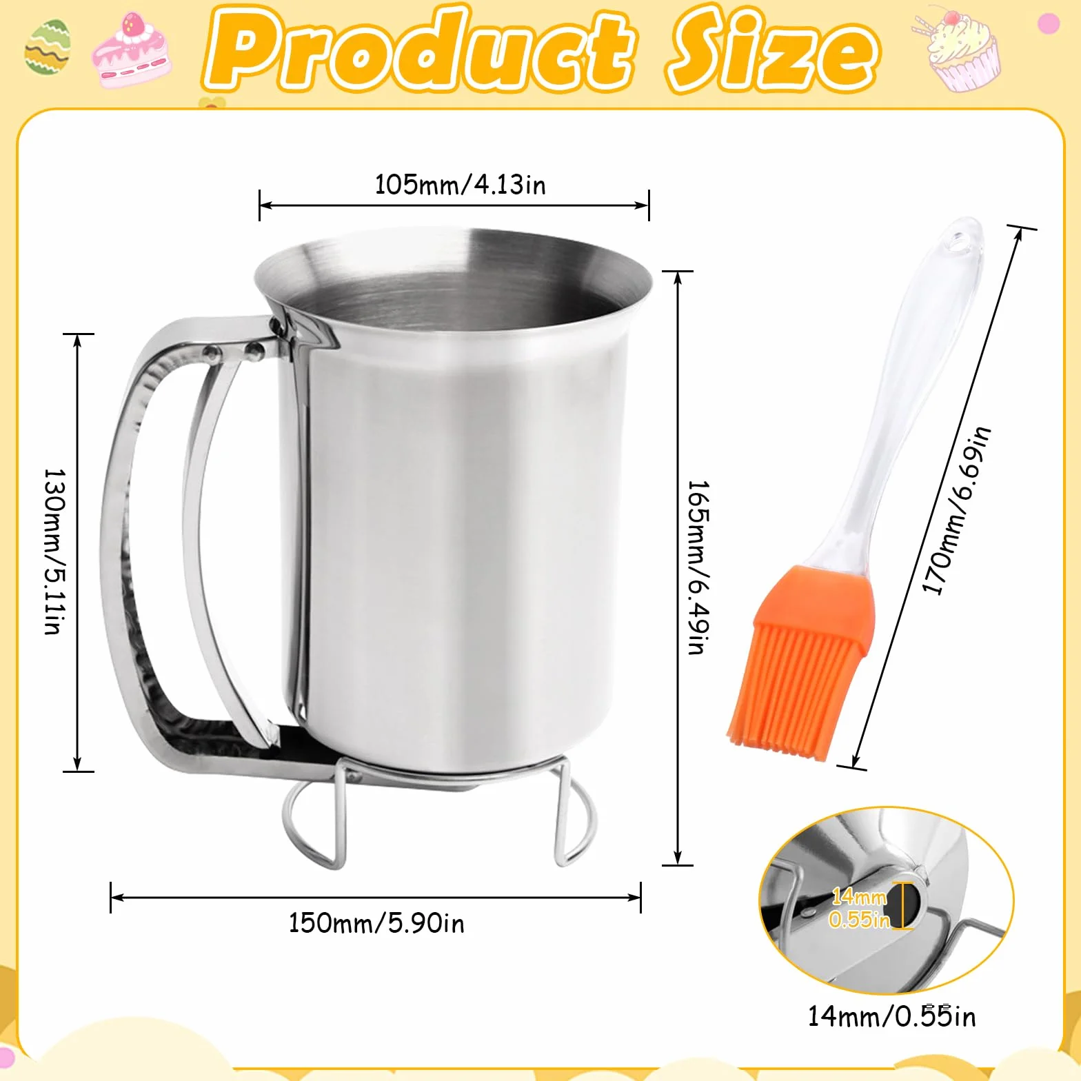 Raxfekro Distributore di pasta in acciaio inox, 900 ml, con manico per schiacciare, dosatore per pasta, per pancake, muffin, biscotti e cialde, NX-mianhufenpeiqi01