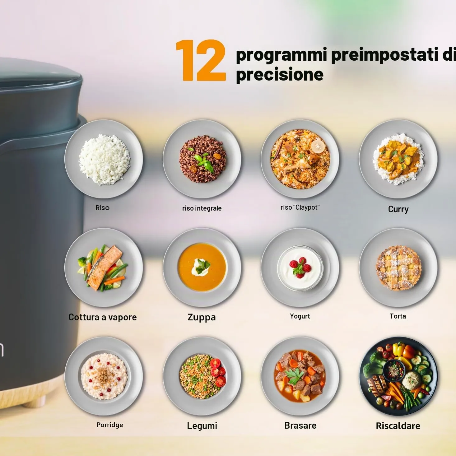 Lauben Multifunction Rice Cooker 2000BW, cuociriso multifunzionale, 400W, 2l, display digitale, 12 programmi, rivestimento antiaderente, mantenimento temperatura, ritardo