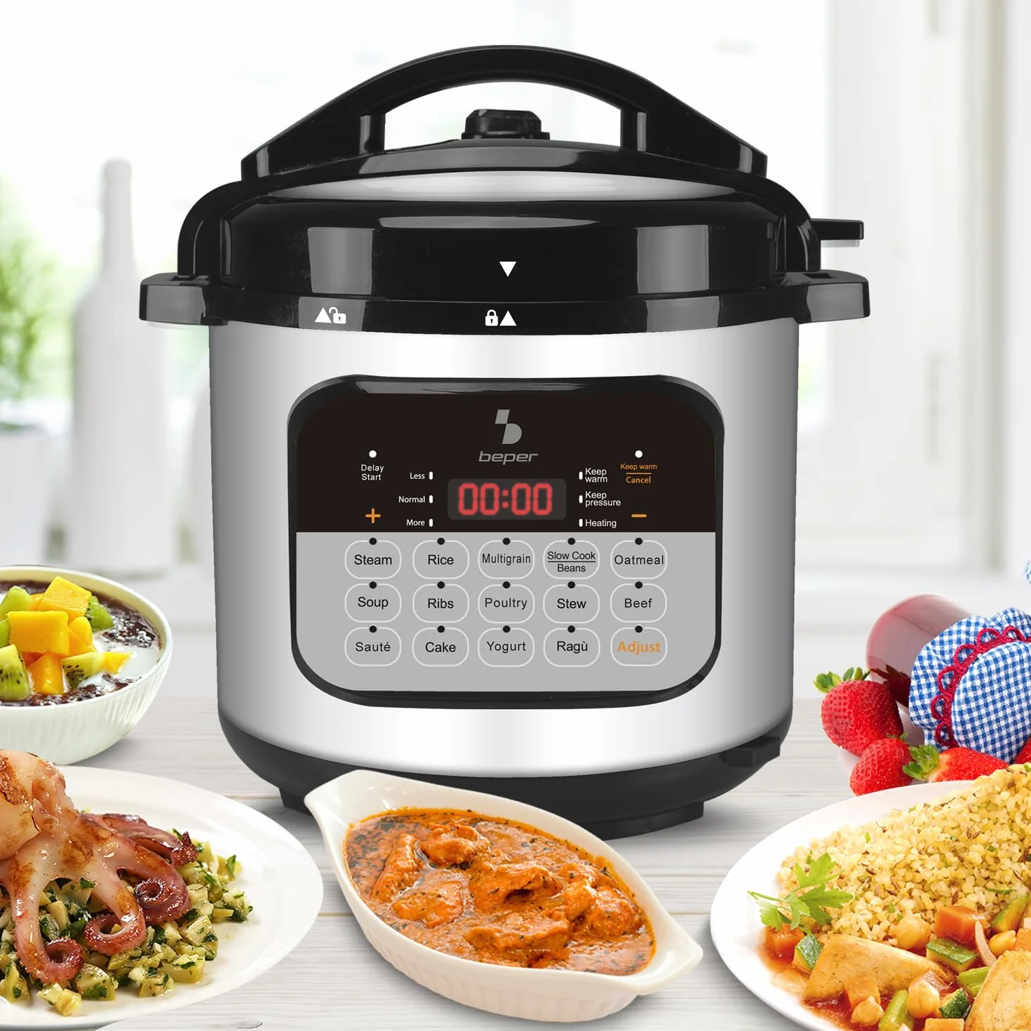 BEPER P101COS002 Pentola Multicooker a Pressione 6 Litri 1000W 15 Programmi Slow Cooker Timer 24h