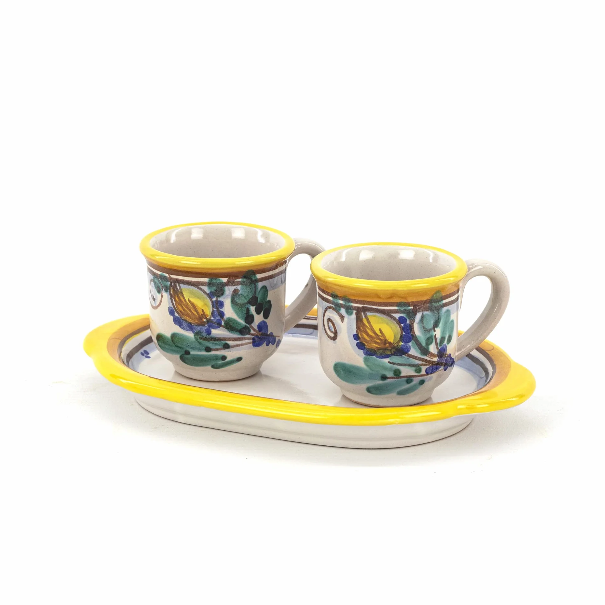 CEAR ceramiche - Servizio da caffè in ceramica per due. Ceramica siciliana di Caltagirone realizzata decorata a mano