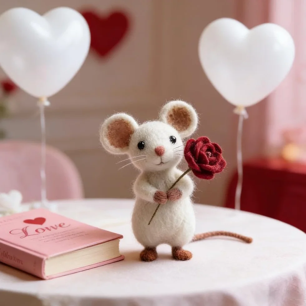 Topo infeltrito ad ago fatto a mano, ornamenti in feltro per San Valentino, regalo affascinante per stanza