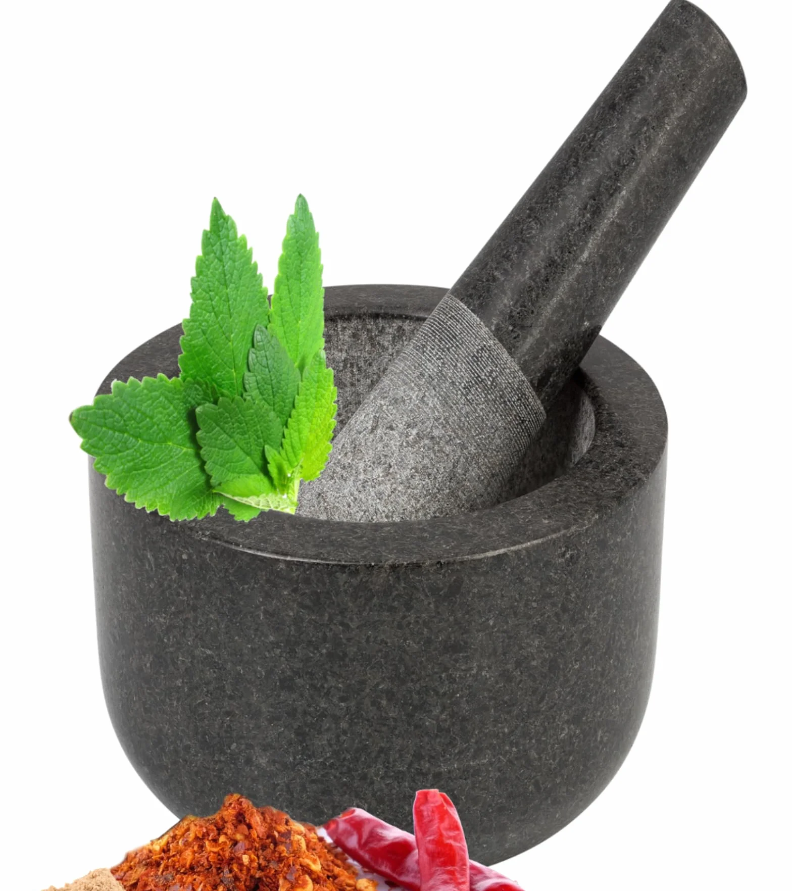 Smart-Planet Mortaio di alta qualità con pestello in granito – Pratico mortaio di pietra massiccio Ø 8,5 cm per spezie pesto erbe – lucido e facile da pulire