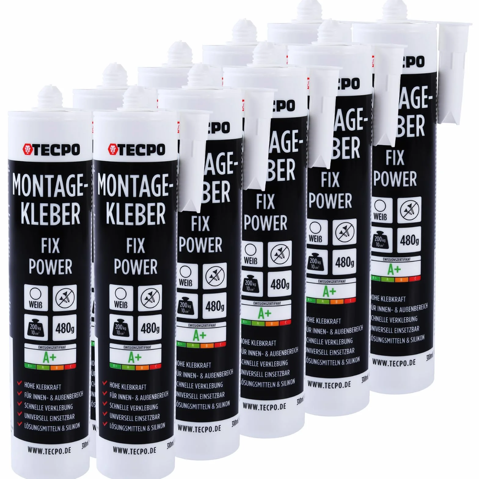 TECPO Colla di montaggio Fix Power 480 g universale 200 kg 10 cm² per pannelli acustici polistirolo battiscopa