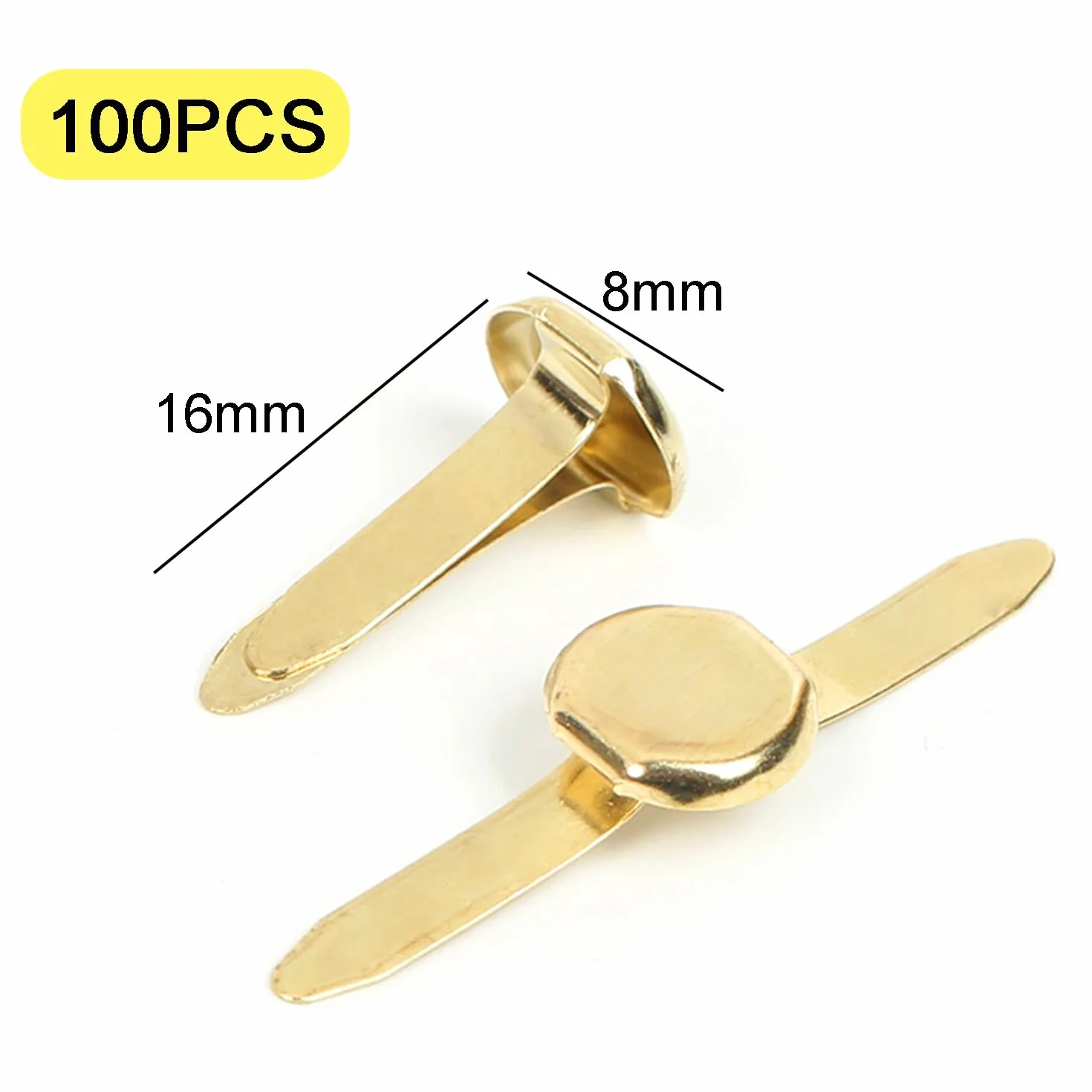 100 Pezzi Fermacampioni Scrapbooking Mini Brads Metallo Elementi di Fissaggio Carta 8mm Oro
