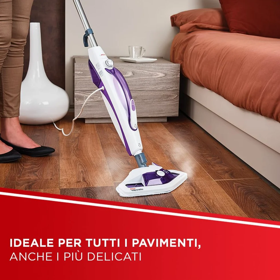 Polti Vaporetto SV440 Double, Scopa a Vapore 2 in 1 con Pulitore Portatile, Potenza Max 1500 W, 11 Accessori Inclusi, Riscaldamento in 15 Secondi, Serbatoio Estraibile, Bianco e Viola