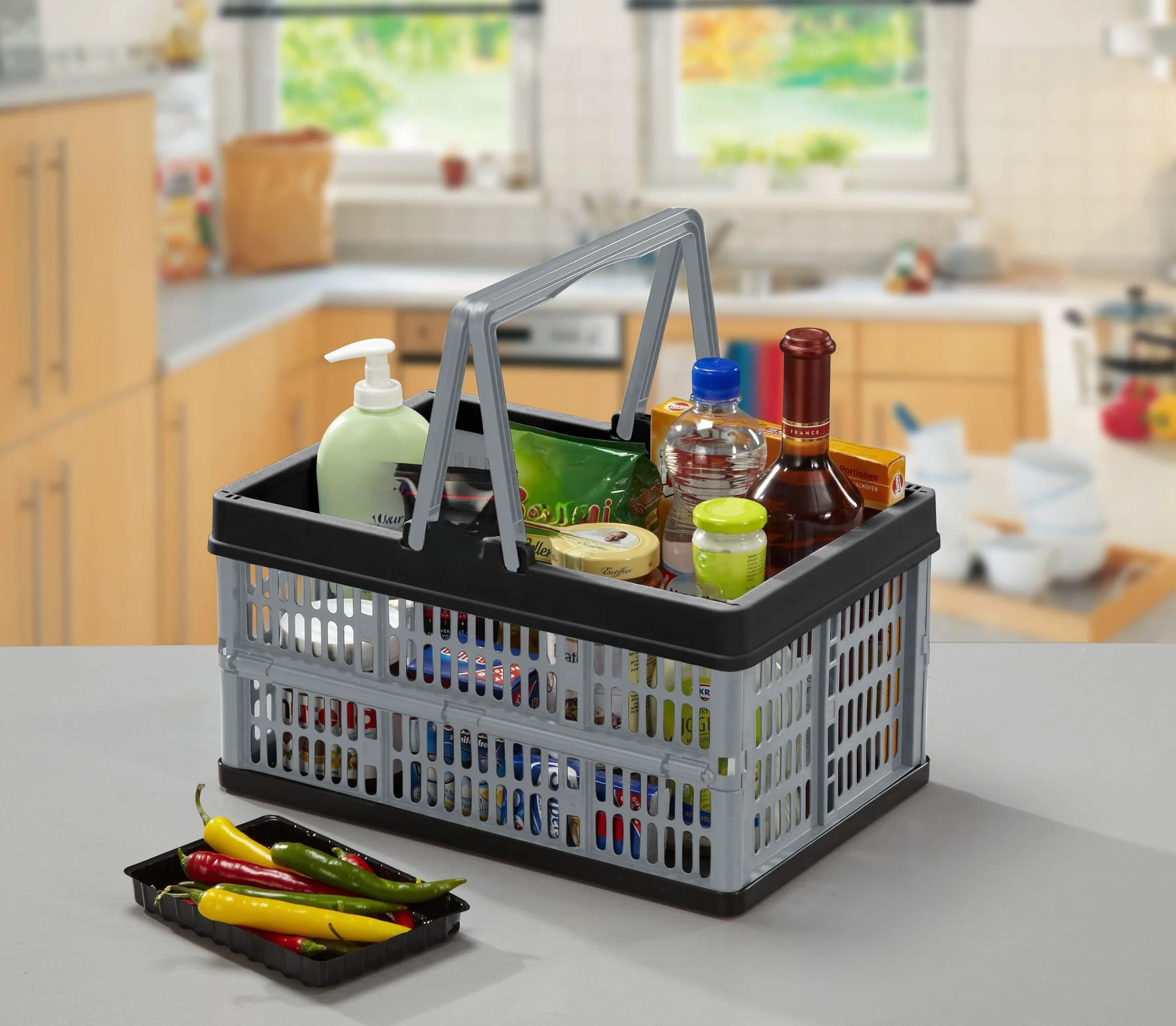 Grizzly set da 2 Cassetta Pieghevole con manici - 16 L - Contenitore Portaoggetti - Impilabile