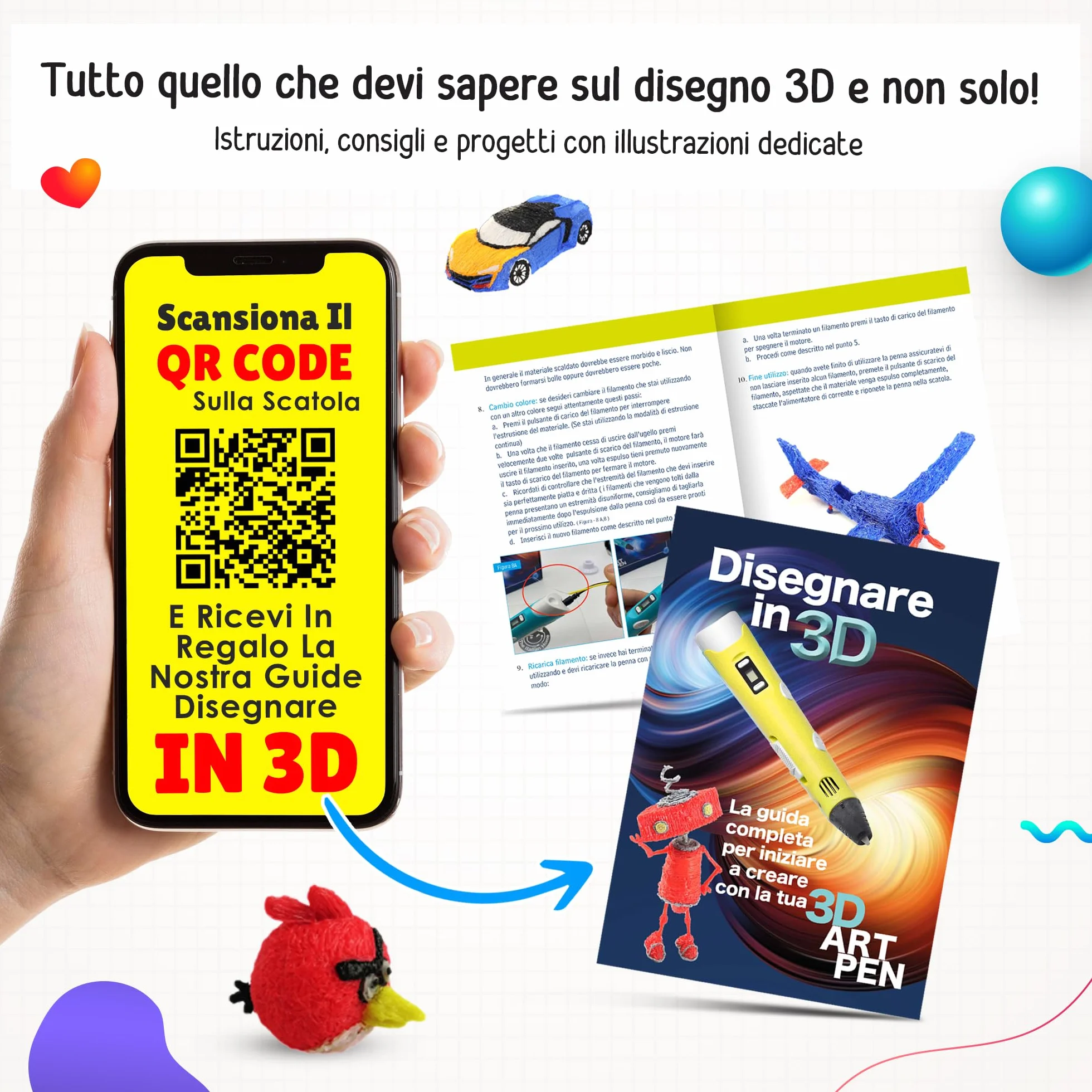 The Italian Home Penna 3D Plus Professionale con Filamenti PLA 20 Colori, Istruzioni Italiano, Idee Regalo