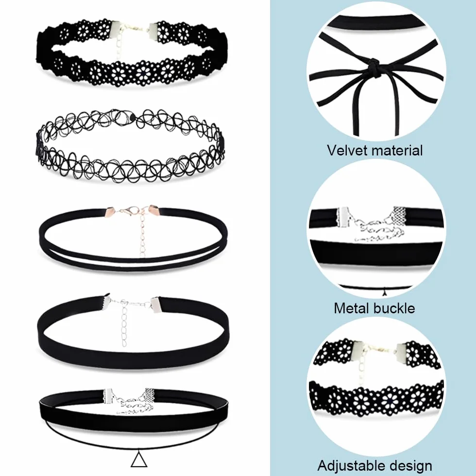 Choker Donna Collana Girocollo Gotica Nera Elegante Halloween Punk Catena a Clavicola 6 Pezzi