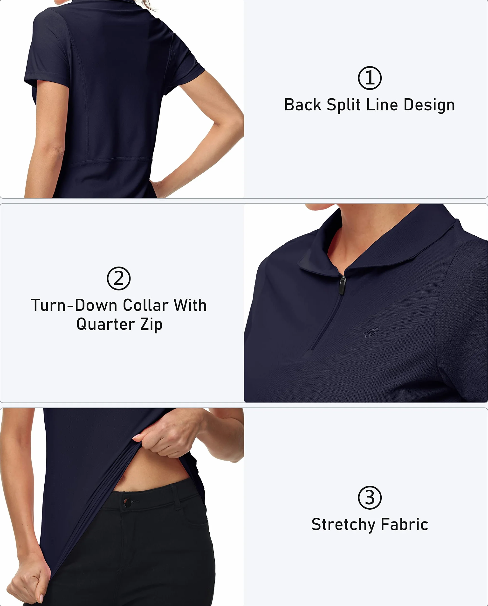 Polo Donna Manica Corta Cerniera 1/4 Golf Poloshirt Eleganti Lavoro Camicia Traspirante Sport Top