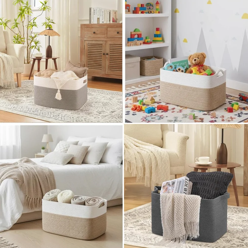 Esteopt Cesto portaoggetti extra large da 85 l, con manici, in tessuto resistente, pieghevole, organizer per giocattoli, coperte, vestiti stagionali, design salvaspazio pieghevole (60 x 40 x 35 cm