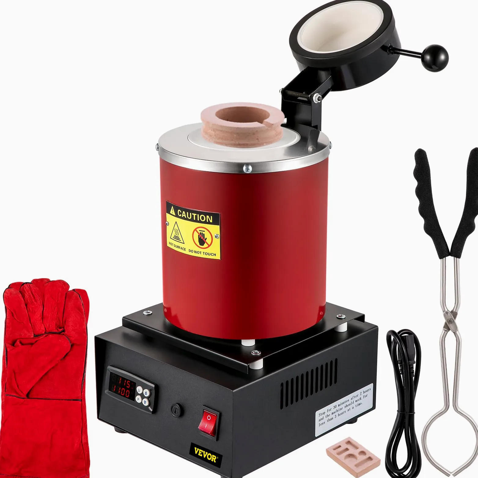 VEVOR Forno di Fusione per Oro 1350 W, Temperatura Max. 1150 ℃, Forno Fusorio Elettrico con Crogiolo in Ceramica da 3 kg, Matrice per Lingotti e Guanti, per Lavorazione di Oro, Argento