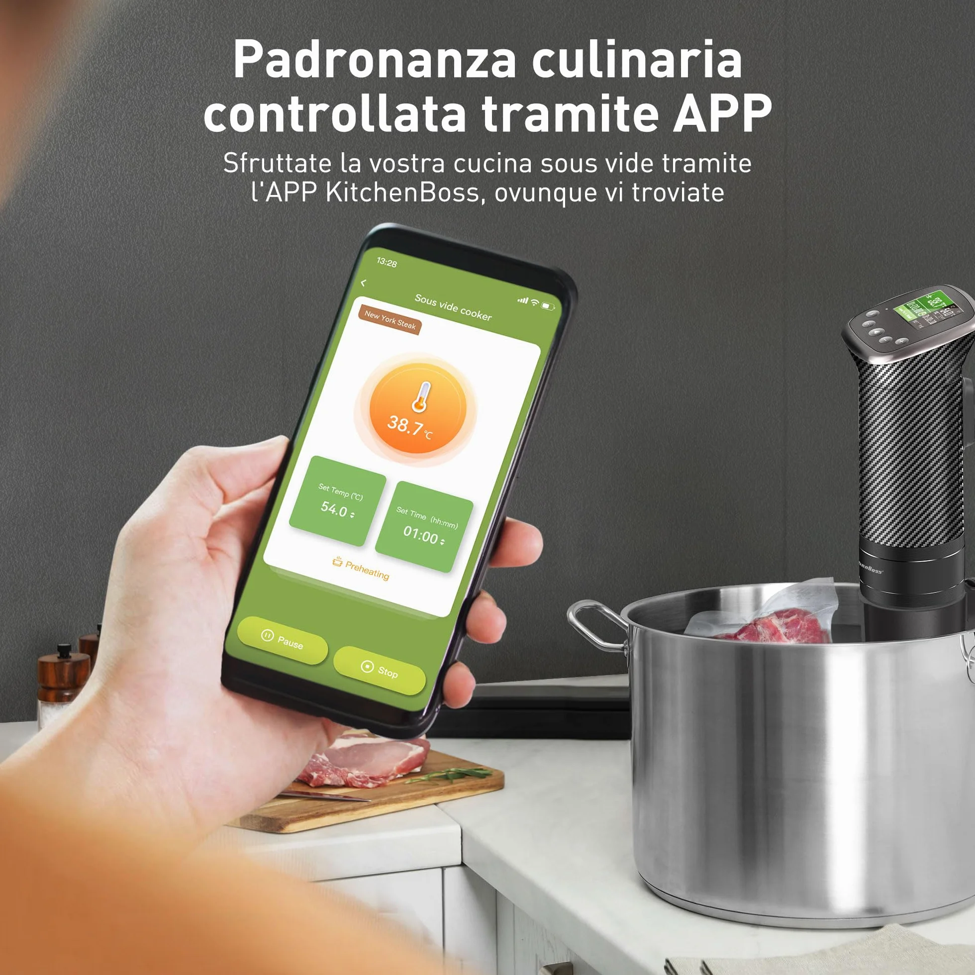KitchenBoss Roner Sous Vide Professionale 1100W IPX7 Wi-Fi TFT Display