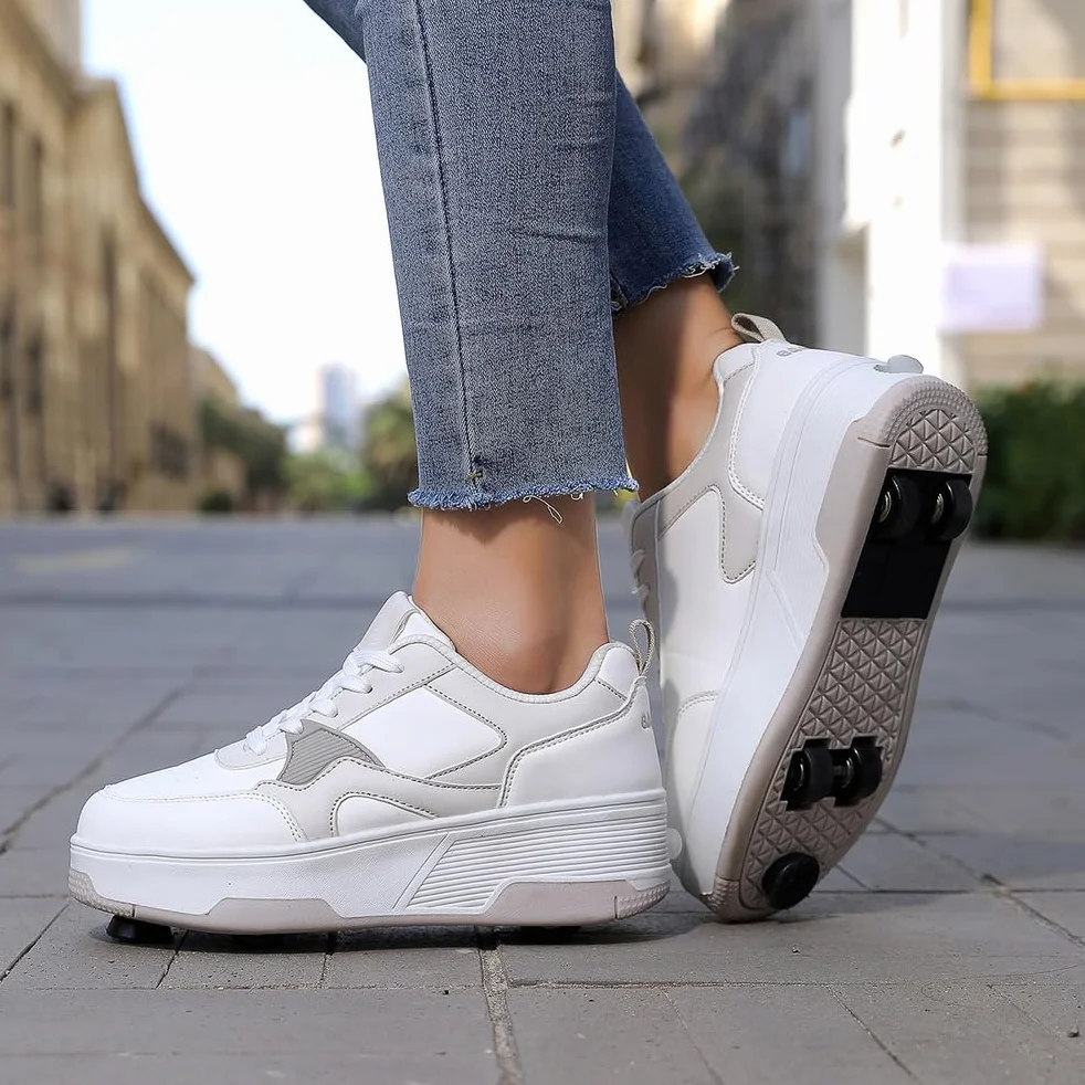 Scarpe con Rotelle Bambini 2-in-1 Sneakers con Ruote Retrattili, Scarpe da Skateboard e Pattini a Rotelle per Bambini Ragazzi Ragazze