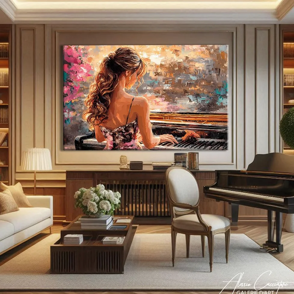 Lavagna da donna con cornice, stampa su tela, musica - decorazione da parete per ufficio - Quadro su tela Musica - idea regalo per musicista - decorazione da parete soggiorno moderno, 120 x 80 cm