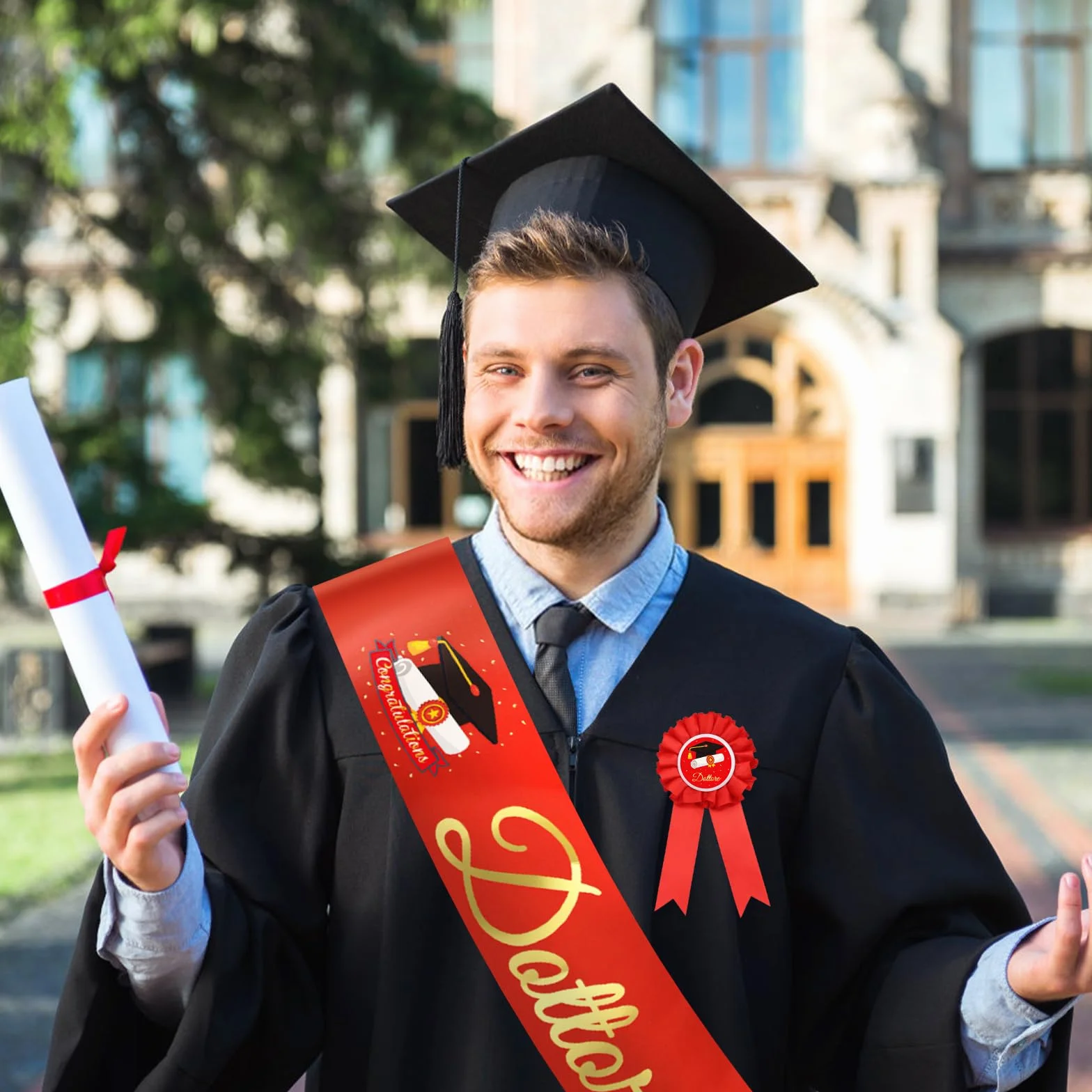 Fascia Laurea Dottore con Spilla Gadget Università Regalo Uomo Decorazione Festa Cerimonia